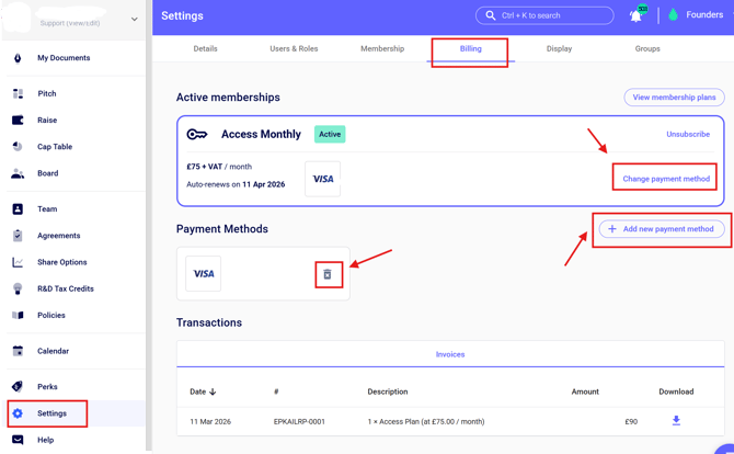 change payment details